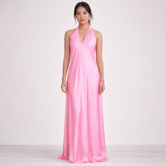 Show Me Your MuMu Dresses & Skirts - Show Me Your Mumu Halter Maxi Dress Pink Luxe Satin Open Back Bridesmaid  XL New